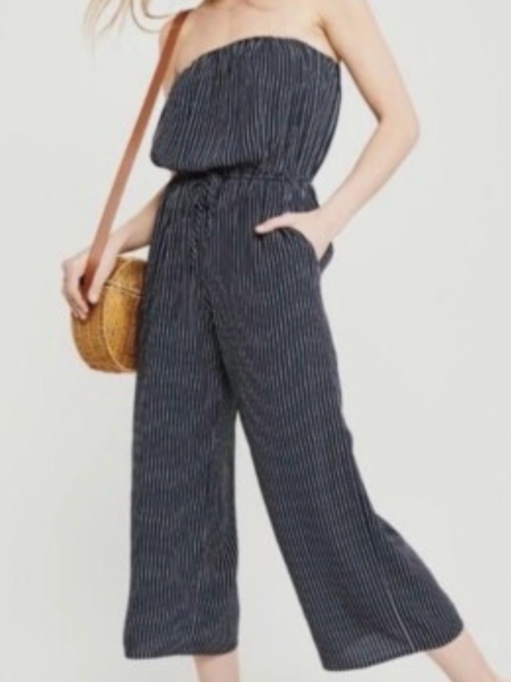 Abercrombie & Fitch Navy Pinstripe Strapless Jumpsuit small tall nautical